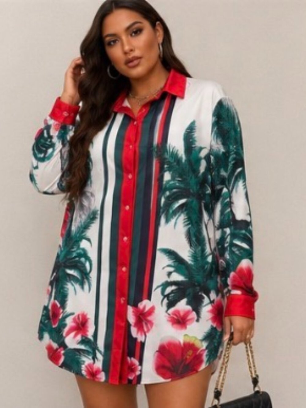 SHEIN Women's Sexy Floral Print Button Down Shirt Dress